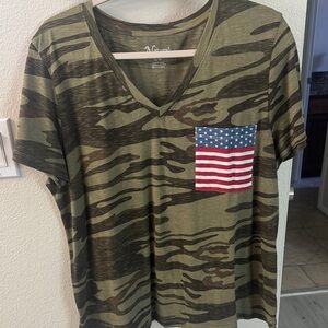 Natural Reflections Camouflage Short Sleeve Tee with American Flag Pocket